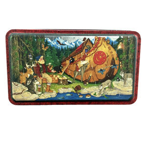 HTF Tin Box Noah's Arc Folklore Wildlife Americana Cubits Lumberjack Gabincore